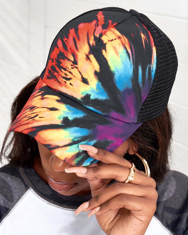 

Tie Dye Print Baseball Peaked Cap Outdoor Sun Hat, Black