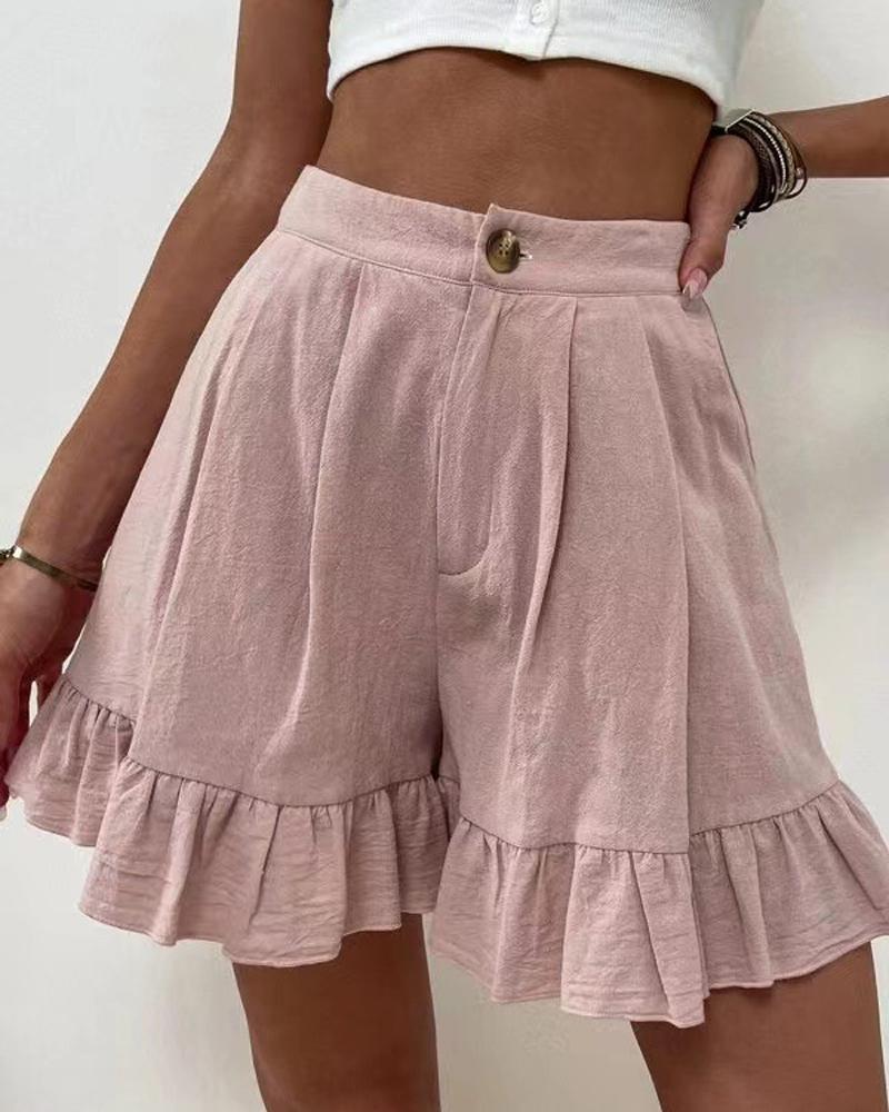 

Ruffle Hem High Waist Shorts, Pink