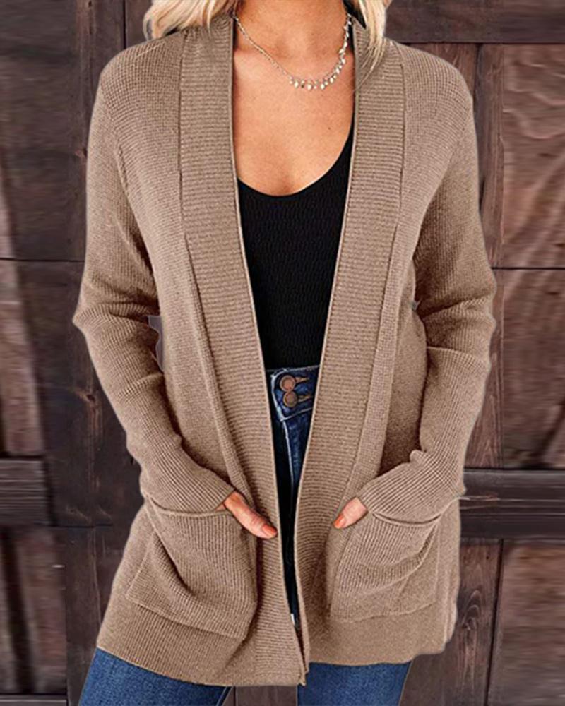 

Long Sleeve Pocket Detail Open Front Cardigan, Coffee