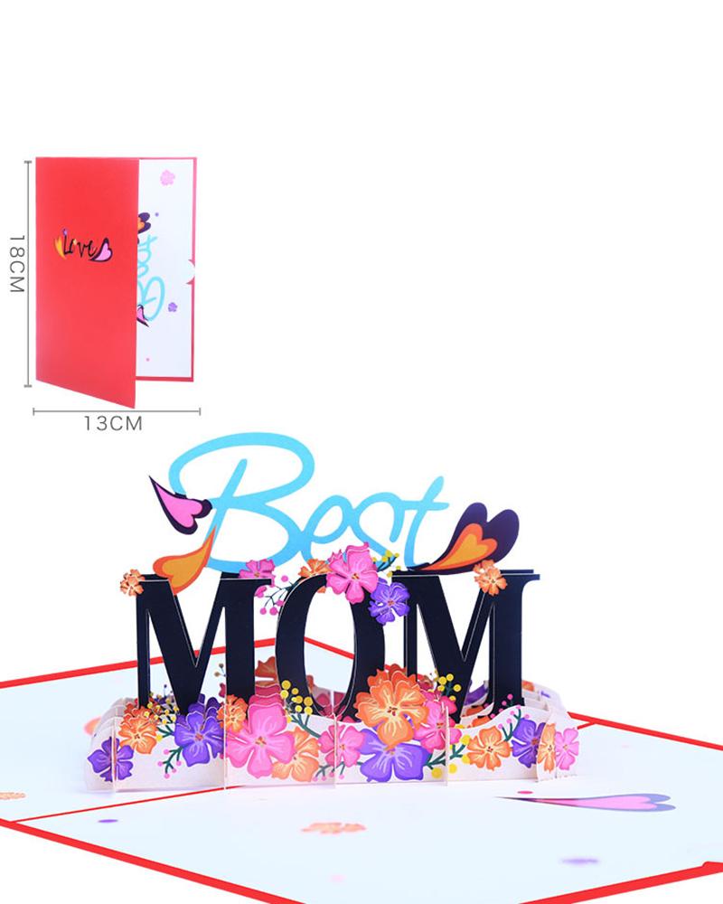 

1pc Mother's Day 3D Letter Mom Pop Up Blessed Gift Card, Red