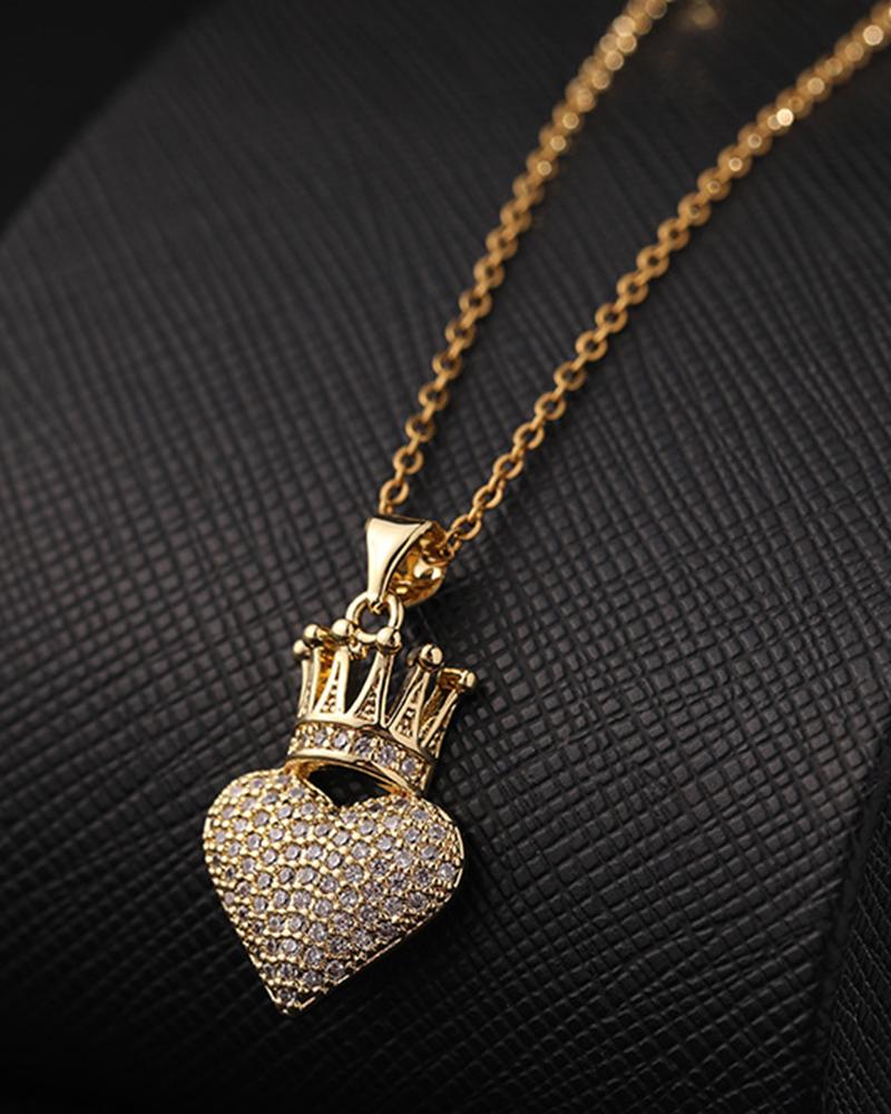 

1pc Valentine's Day Heart Crown Shaped Pendant Necklace, Gold