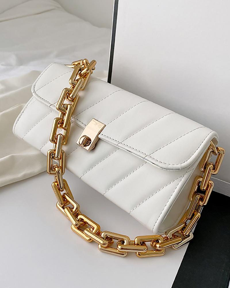 

Quilted Chain Strap Shoulder Bag, White