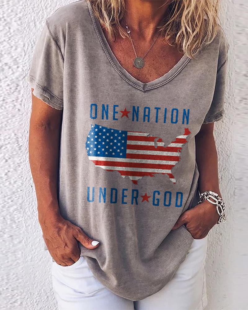 

Striped Star Map Print Short Sleeve T-shirt, Gray