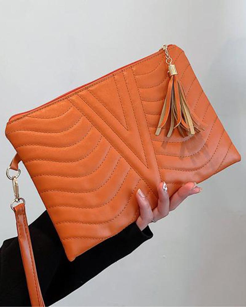 

Quilted Zipper Tassel Detail Clutch Bag, Orange