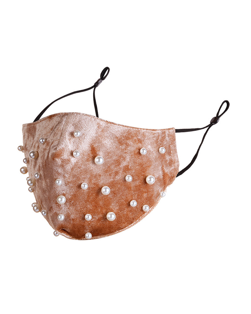 

Beaded Velvet Breathable Face Mask, Apricot