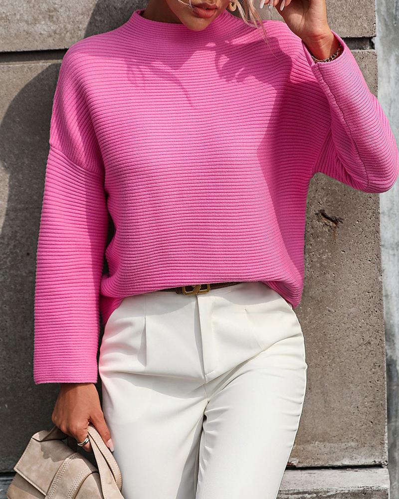 

Mock Neck Long Sleeve Sweater, Hot pink