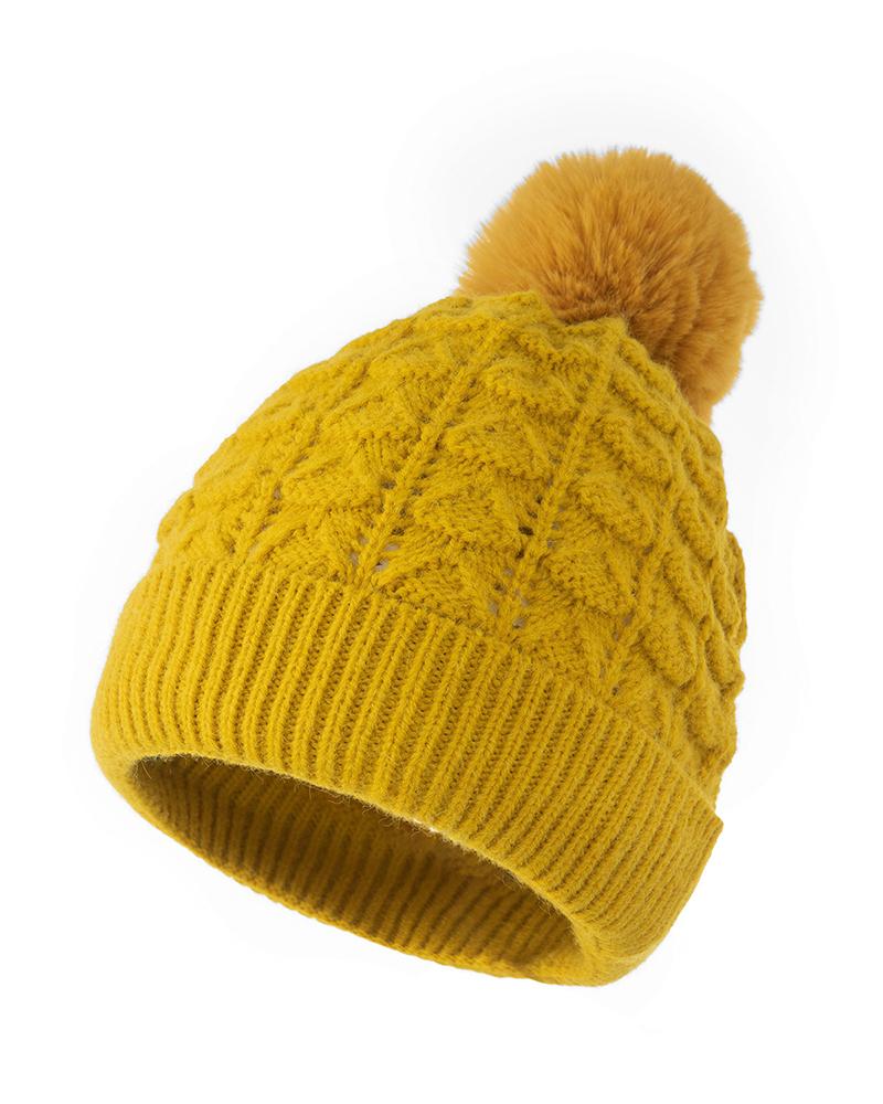 

Braided Pom Pom Decor Knit Beanie, Yellow