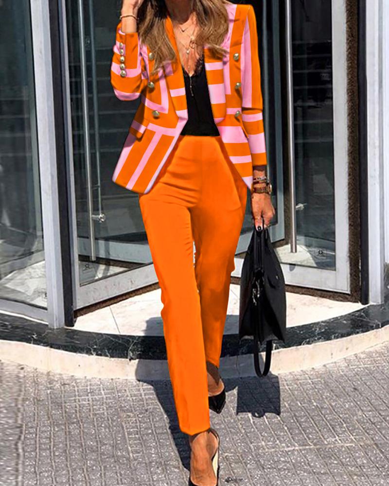 

Colorblock Double Breasted Blazer & Pants Set, Orange
