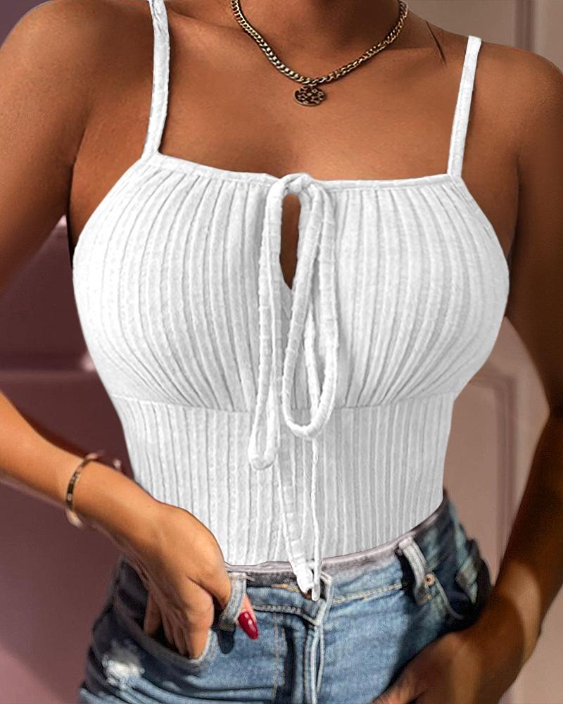 

Tied Detail Ribbed Cami Top, White