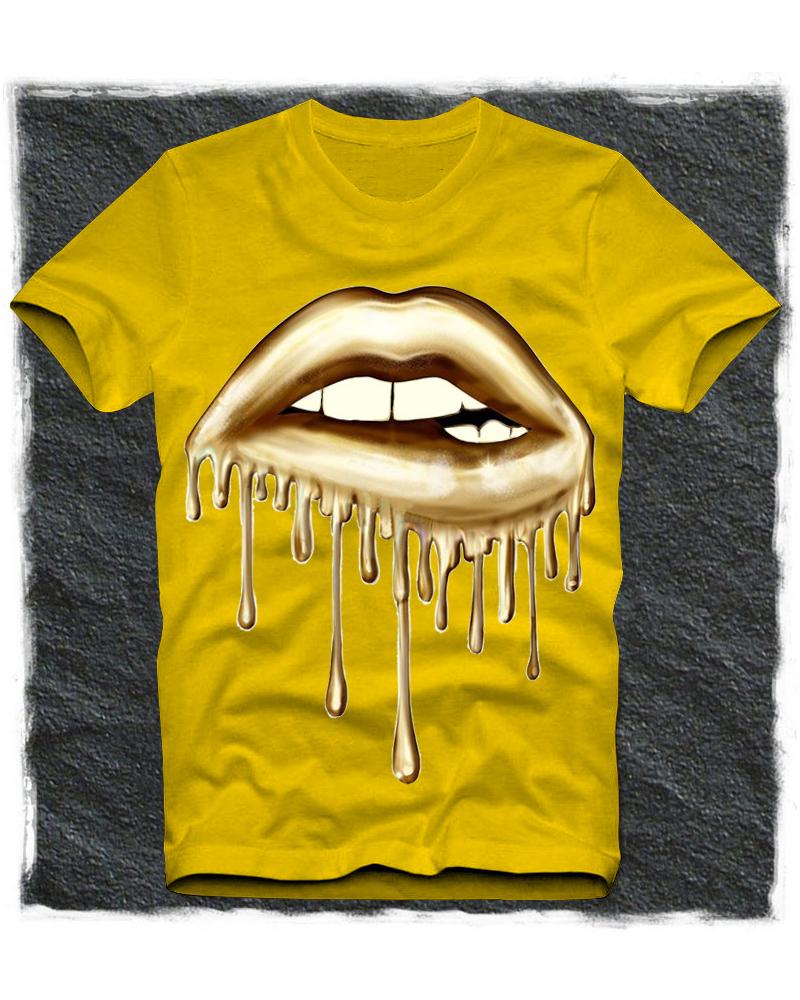 

Lip Print Short Sleeve Loose T-shirts, Yellow