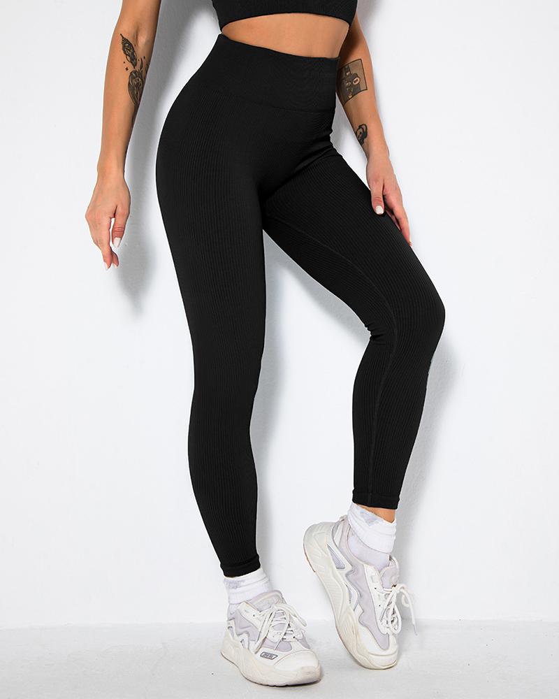 

High Waist Plain Skinny Active Pants, Black