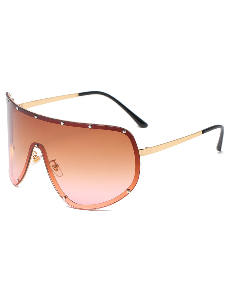 

1Pair Ombre Lens Studded Flat Top Rimless Sunglasses, Khaki