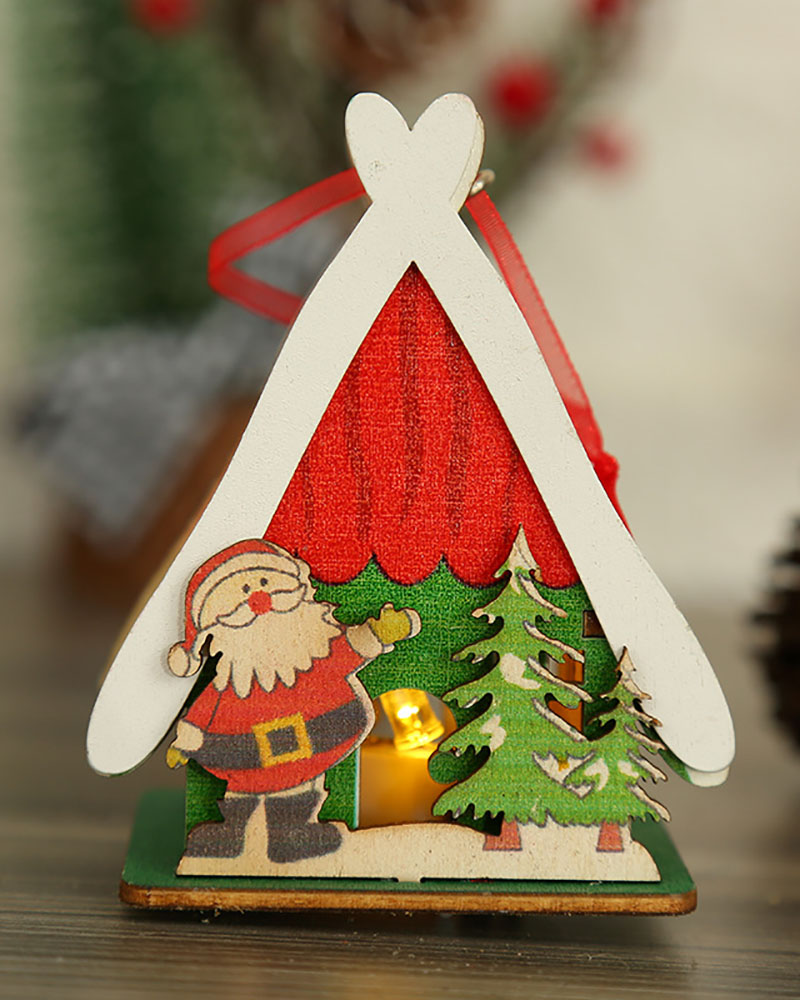 

Christmas Luminous Wooden House Creative Small House Ornament Home Party Christmas Tree Pendant, Style2