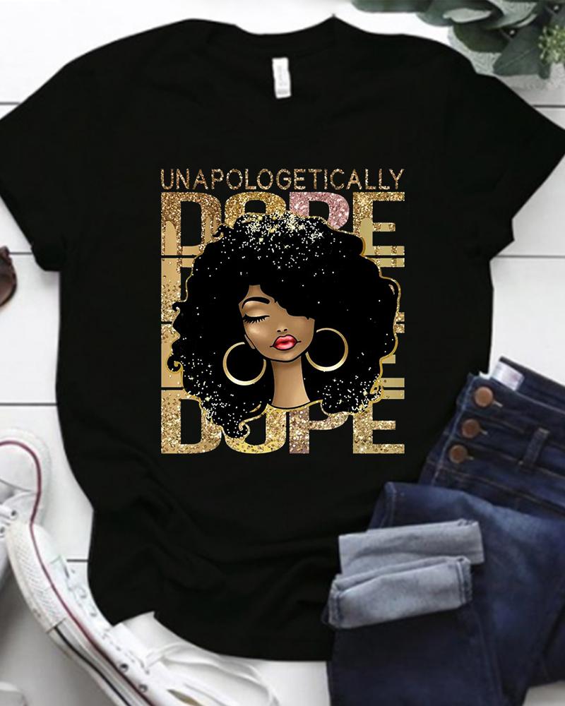 

Plus Size Figure Letter Print Short Sleeve Casual T-shirt, Black