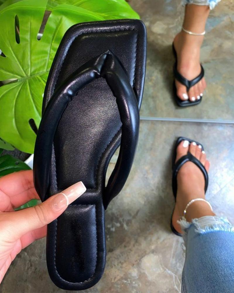 

Square-toe Solid Color Flip-flop Slippers, Black