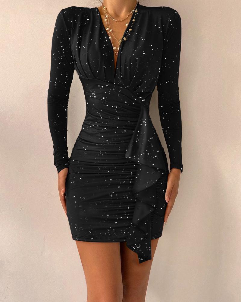 

Glitter Long Sleeve Ruched Party Dress, Black