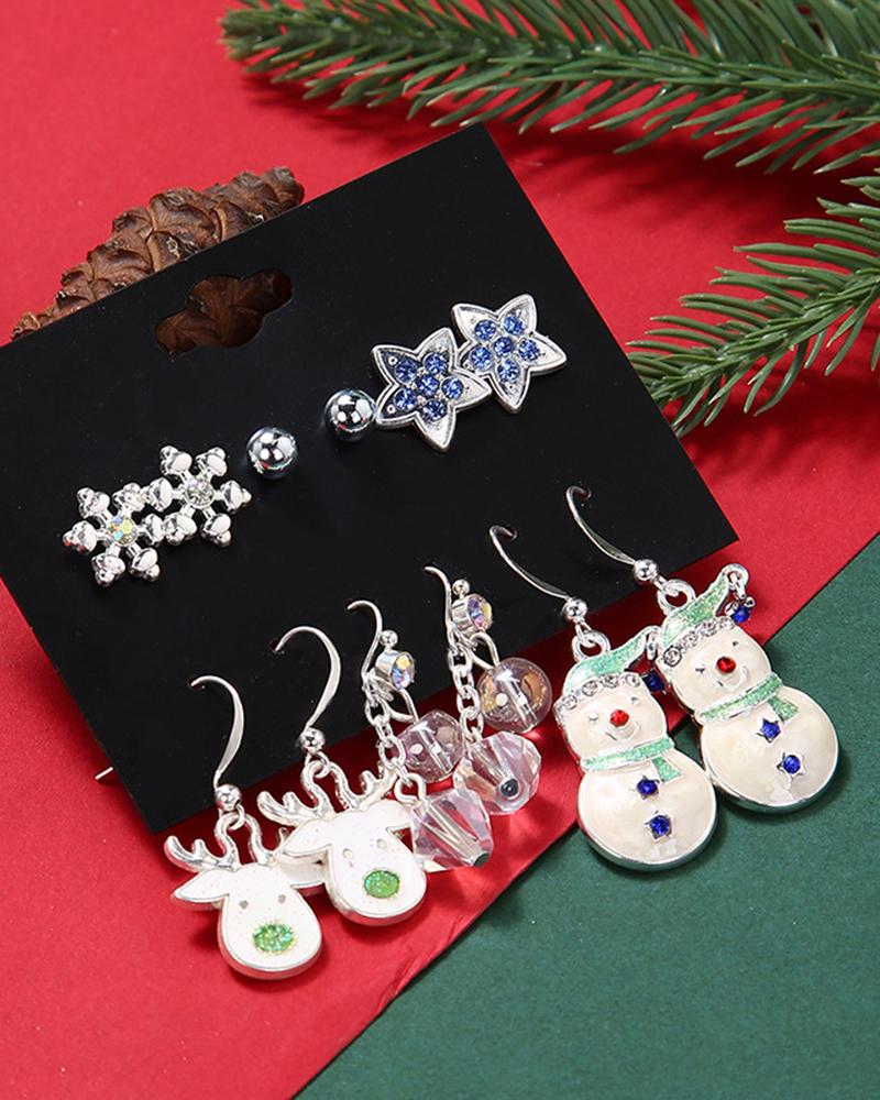 

6Pair Christmas Snowman Snowflakes Star Earrings Set, White