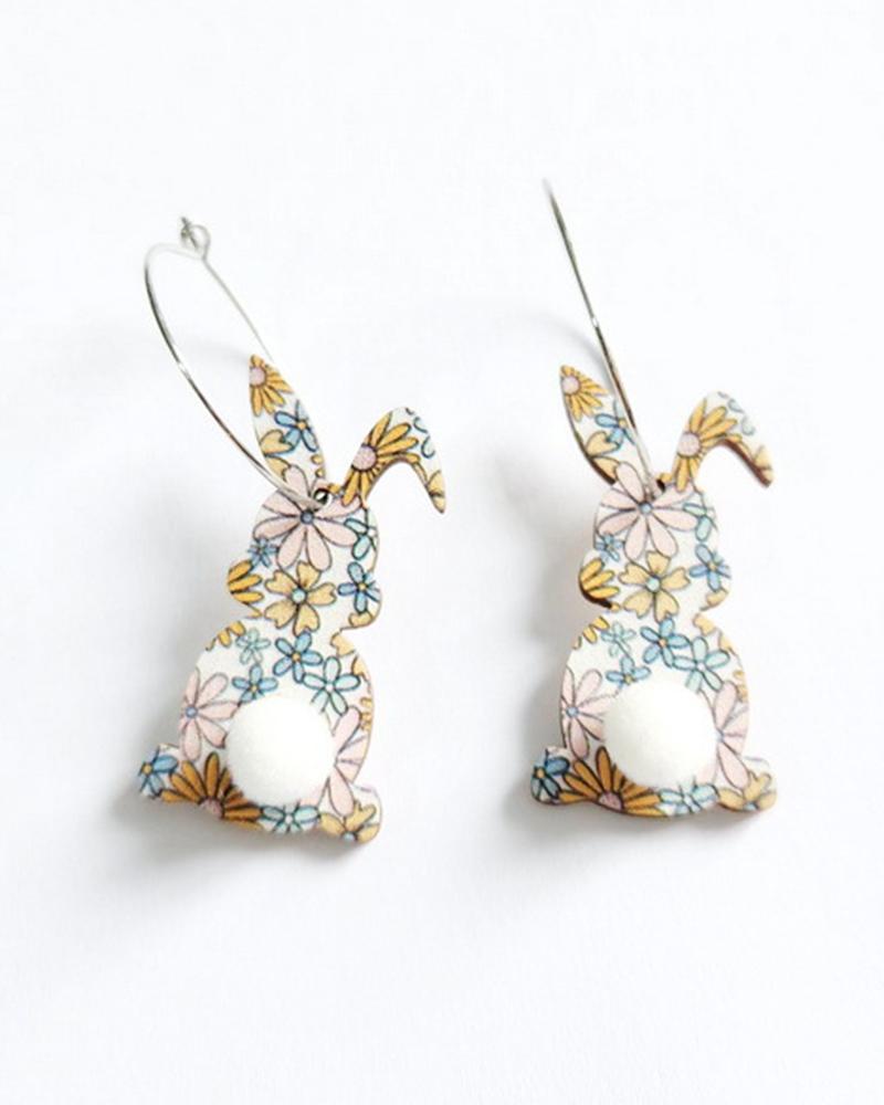 

1Pair Easter Cartoon Bunny Pom Pom Drop Earrings, White