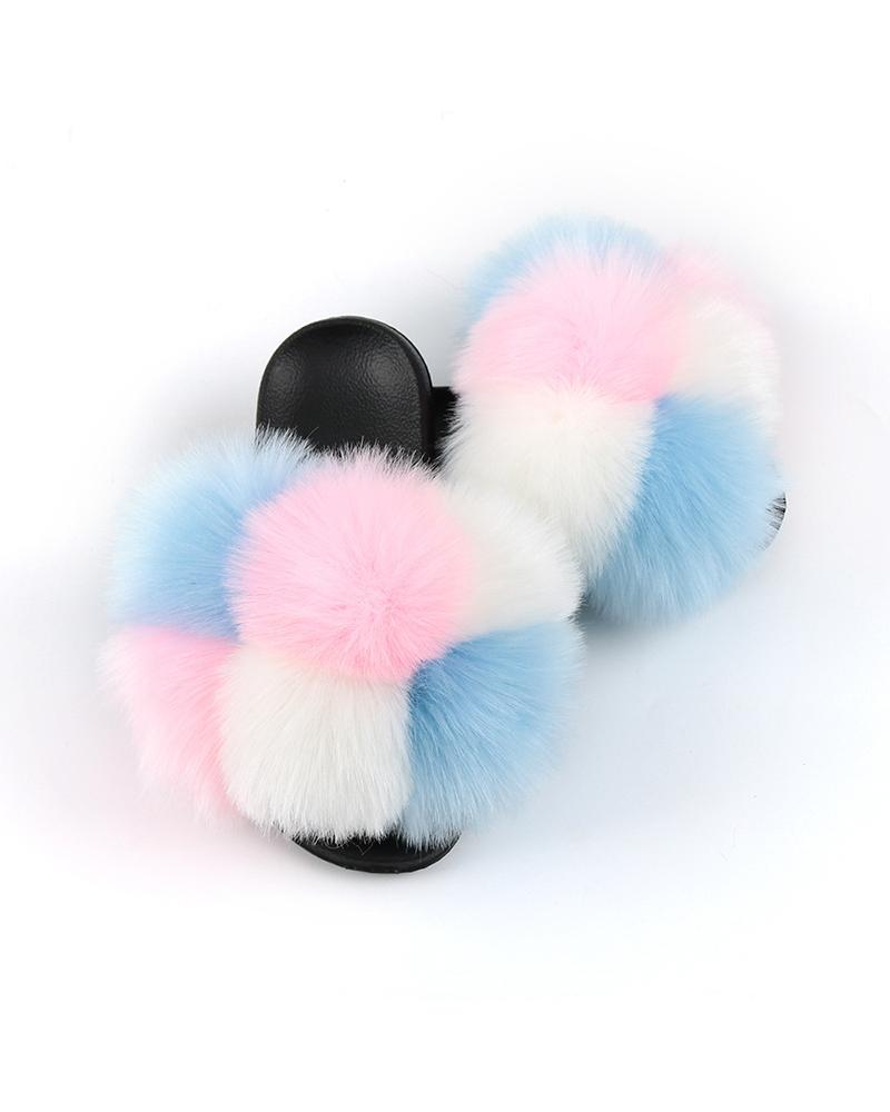 

Multicolor Fluffy Balls Upper Flat Sandals, Style5