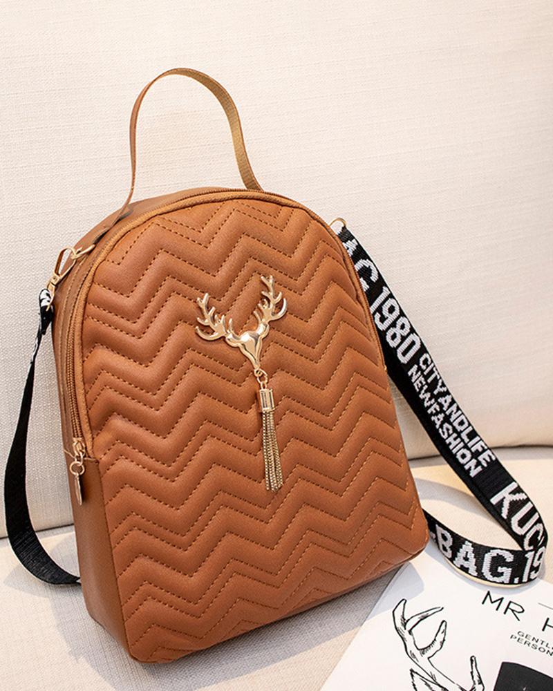 

Quilted Chevron Tassel Detail Backpack, Brown