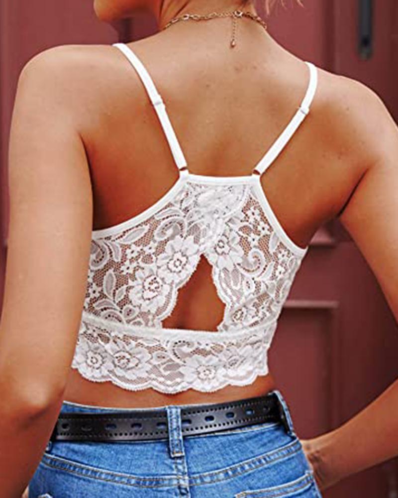 

Crochet Lace Cutout Cami Lace Top, White