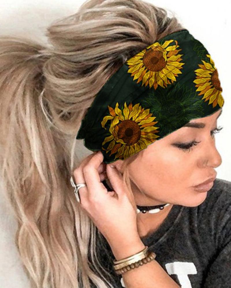 

1pc Oil Painting Sunflower Print Sports Wide Headband, Multicolor