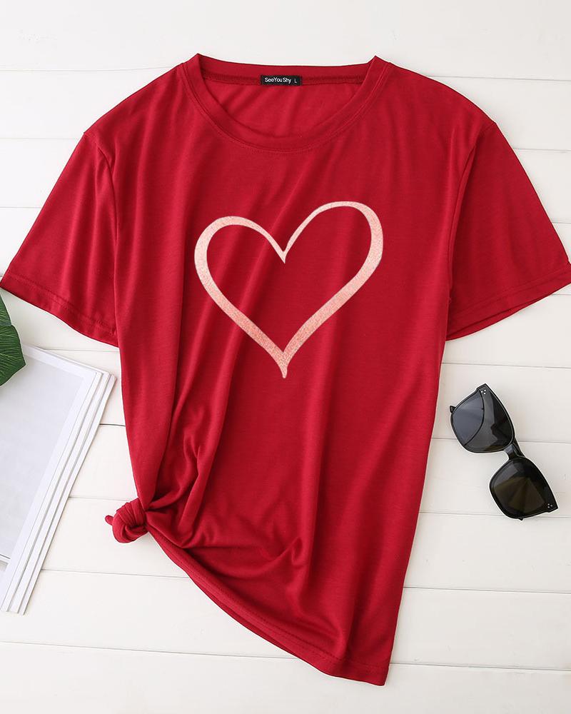 

Valentine' Day Unisex Heart Print Short Sleeve T-shirt, Wine red