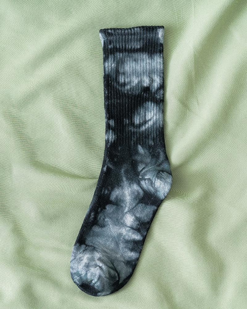 

1Pair Tie Dye Print Socks, Black