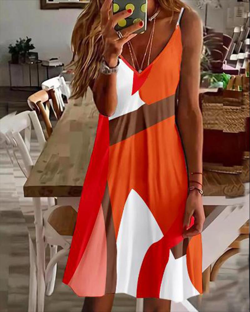 

Geo Print V-Neck Casual Cami Dress, Orange
