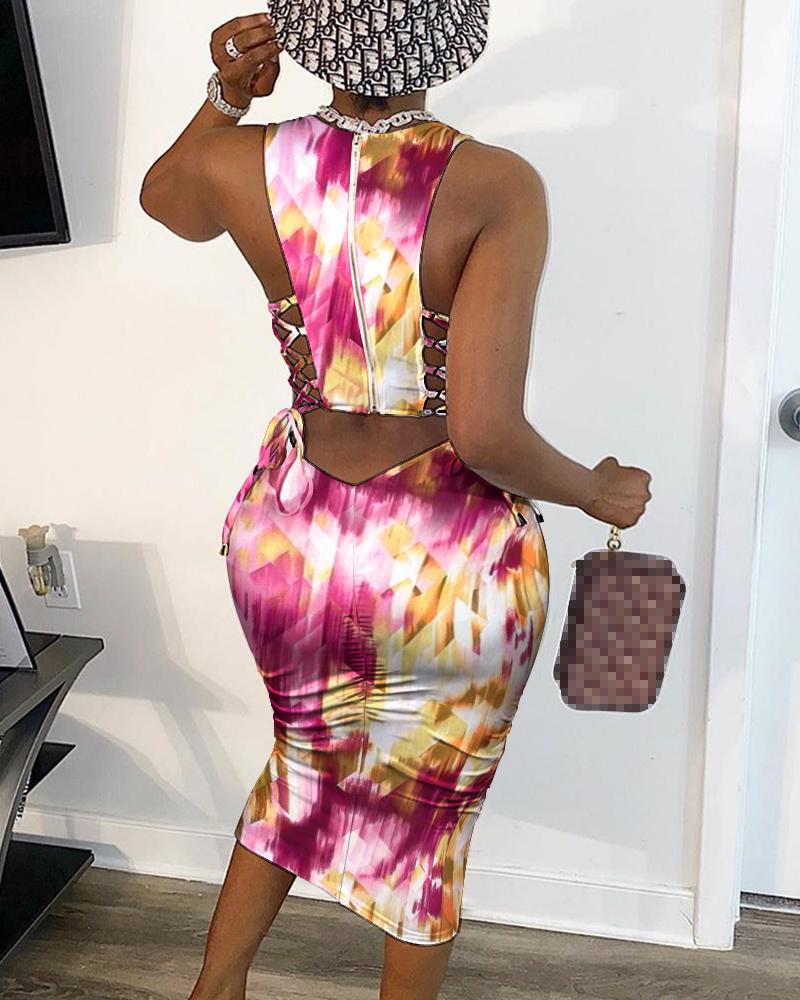 

Tie Dyed Zipper Design Sleeveless Lace-up Dress, Multicolor