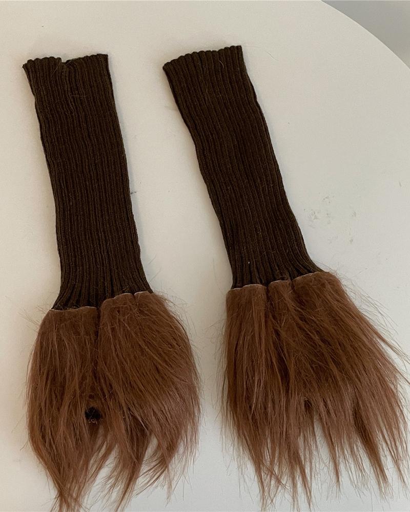 

1Pair Feather Detail Knit Leg Warmers, Coffee