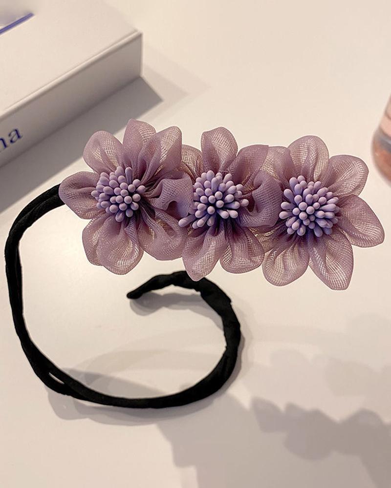 

1pc Floral Pattern Sheer Mesh Hair Bun Maker, Purple