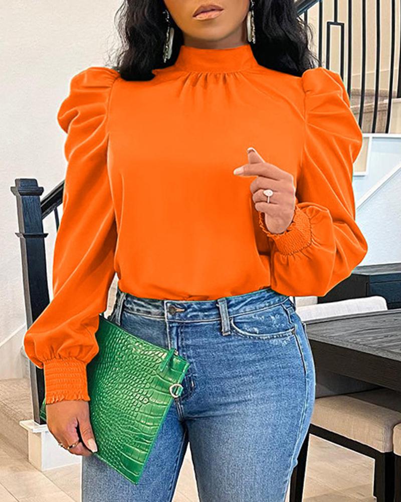 

Plus Size Tied Detail Puff Sleeve Ruched Top, Orange