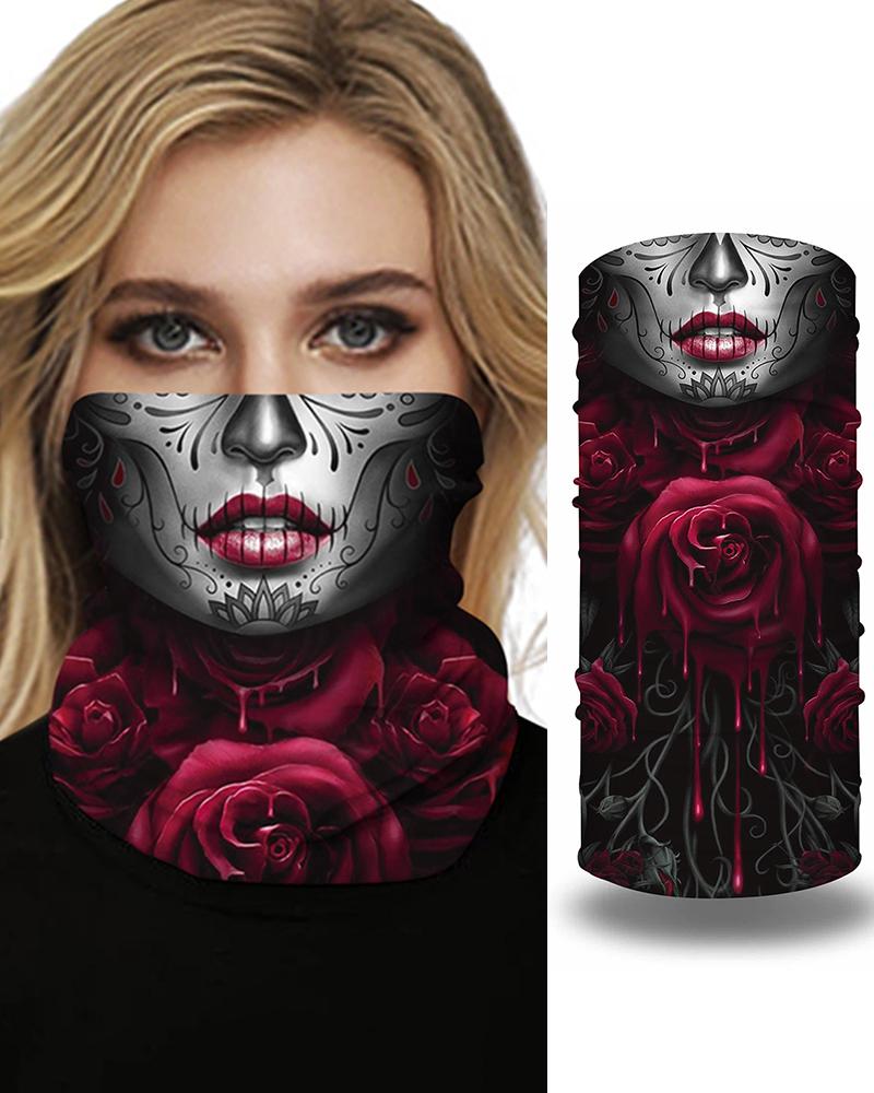 

Skull Print Breathable Face Bandana Magic Scarf Headwrap Balaclava, Red