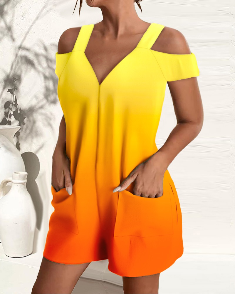

Ombre Cold Shoulder Pocket Design Romper, Orange