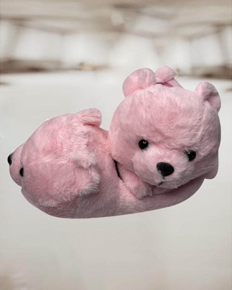 

Cartoon Teddy Bear Lined Fluffy Slippers, Pink