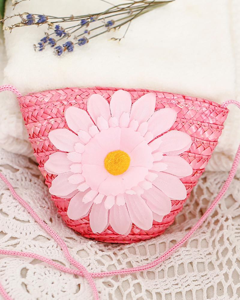 

Daisy Pattern Braided Crossbody Beach Bag, Pink