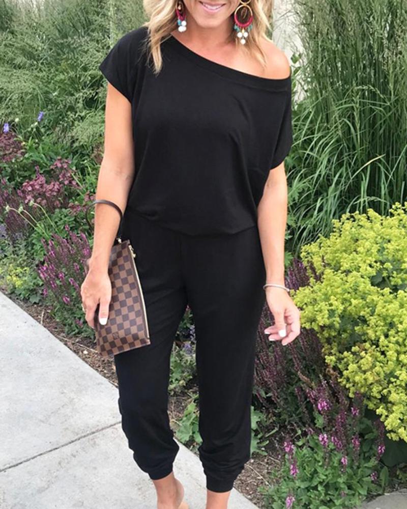 

One Shoulder Short Sleeve Jumpsuit, Black