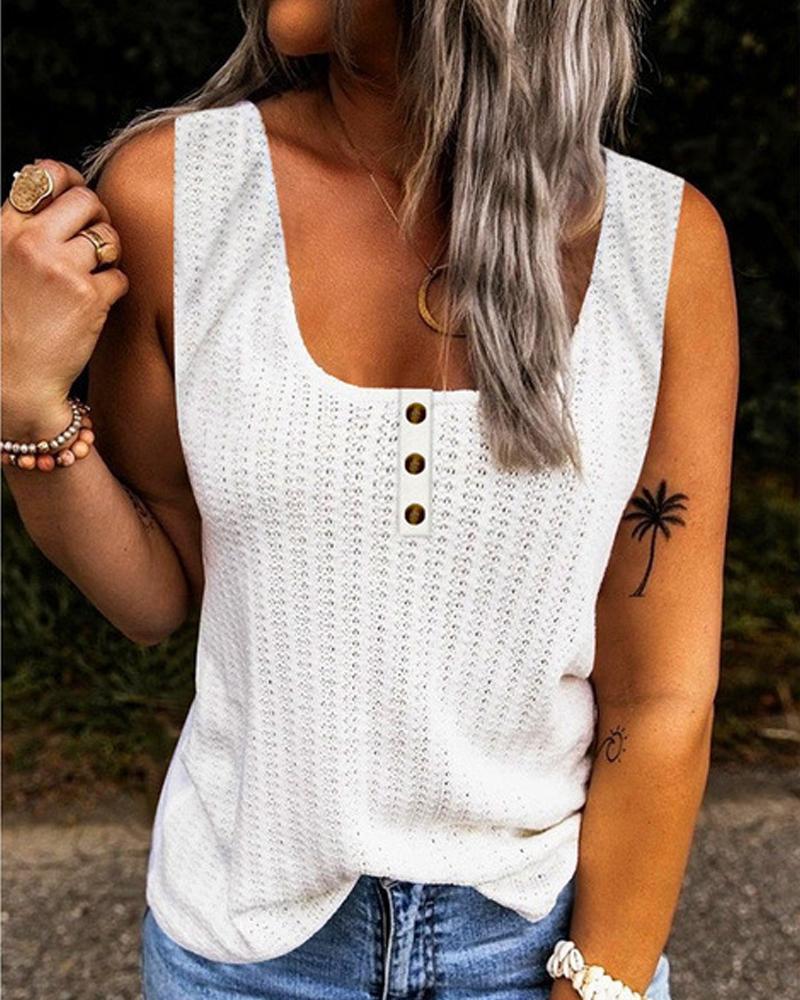 

Button Decor Casual Tank Top, White