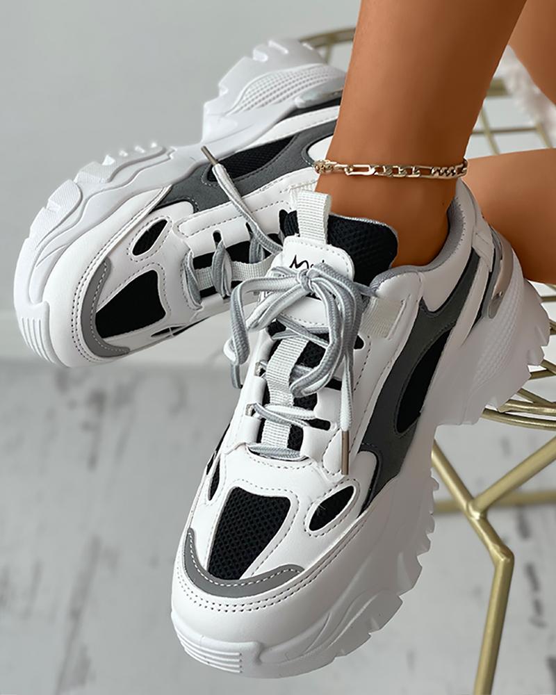 

Lace-up Colorblock Breathable Casual Muffin Sneaker, Gray