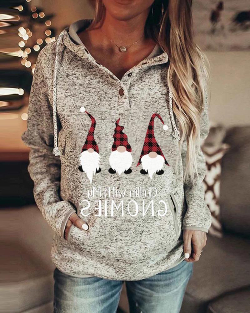 

Christmas Chillin' With Gnomes Hooded Sweatshirt, Gray