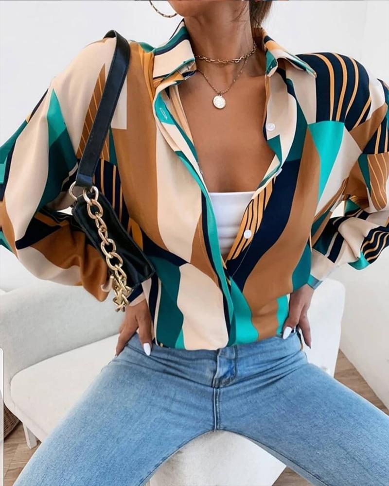 

Geometric Print Button Down Shirt, Multicolor