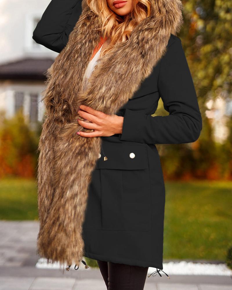 

Women' Parka Casual Winter Long Coat Faux Fur Collar Drawstring Lined Hooded Warm Jacket, Black