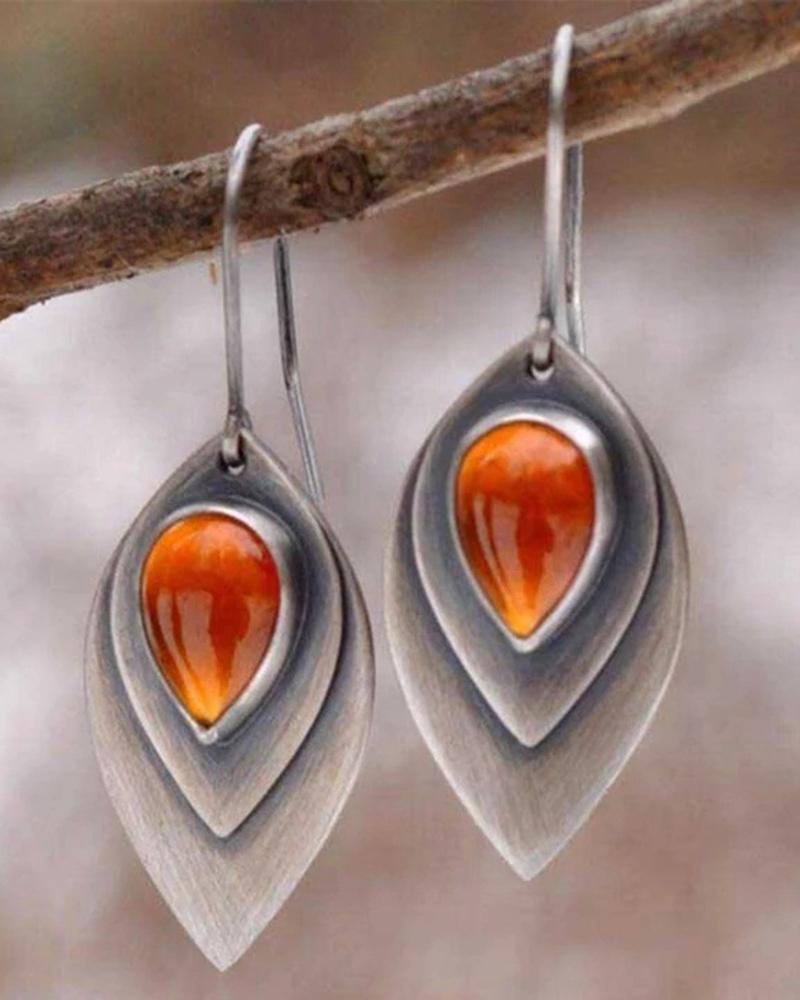 

1Pair Gem Stone Water Drop Trendy Hook Drop Earrings, Orange