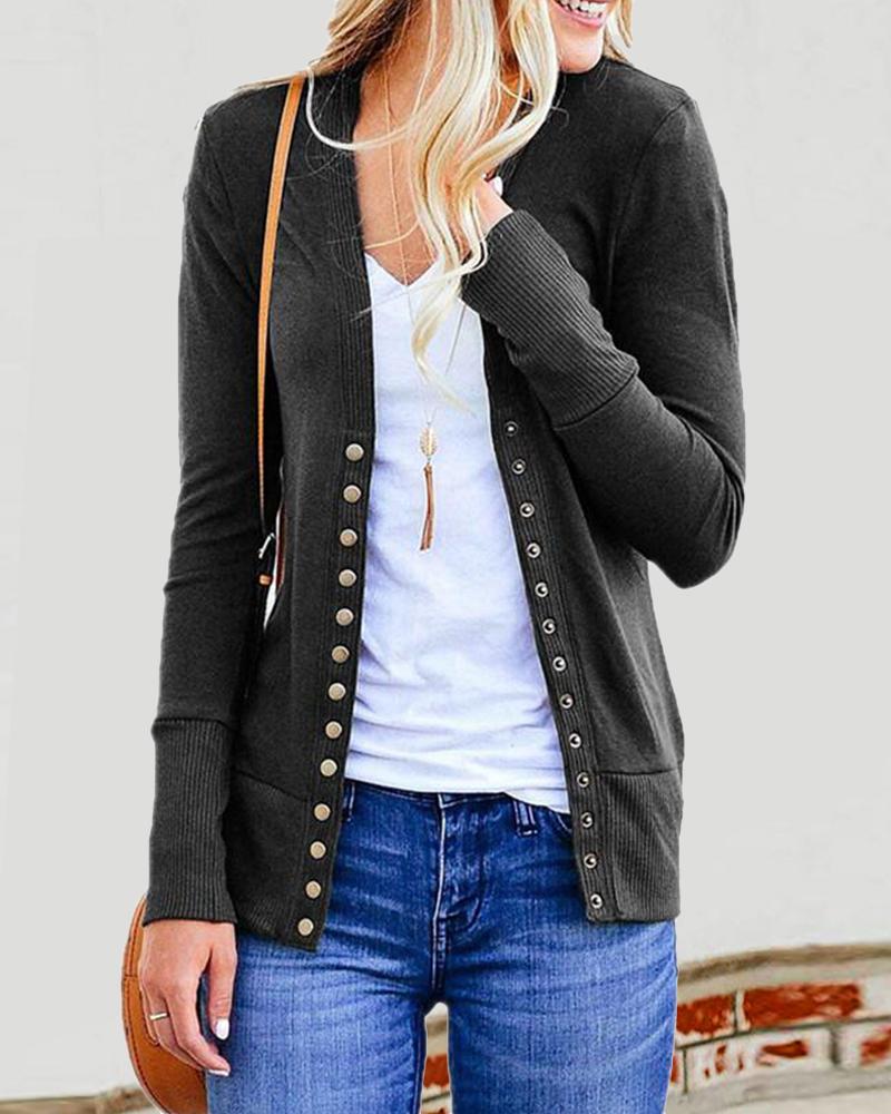

Long Sleeve Button Front Coat, Gray