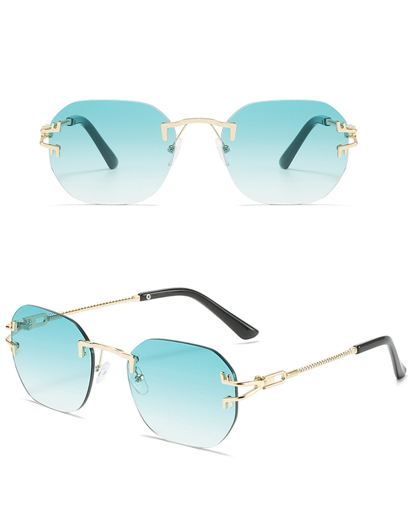 

1Pair Rimless Geometric Sunglasses Gradient Color Trendy Eyewear, Green