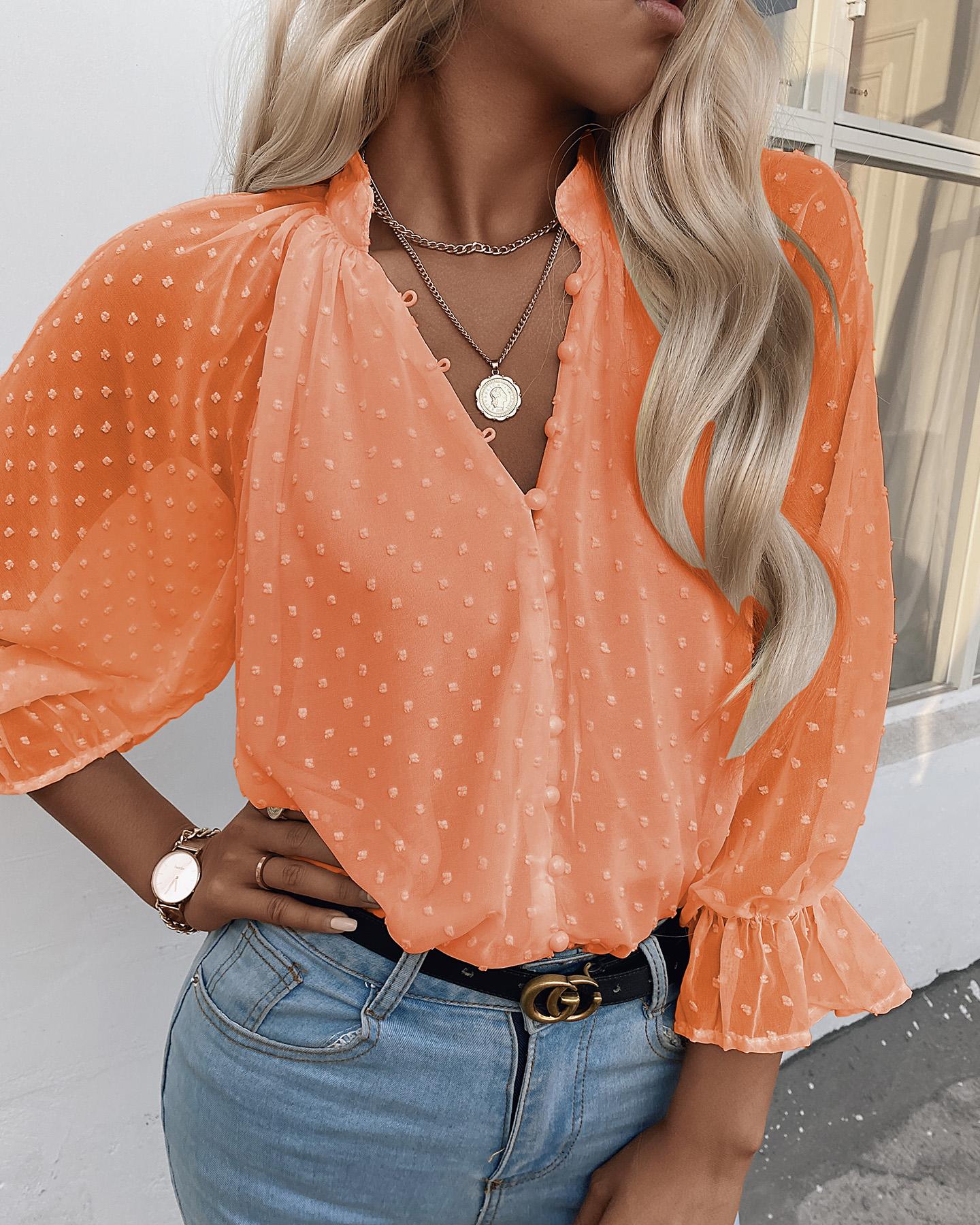 

Dots Button Long Sleeve Blouse, Orange