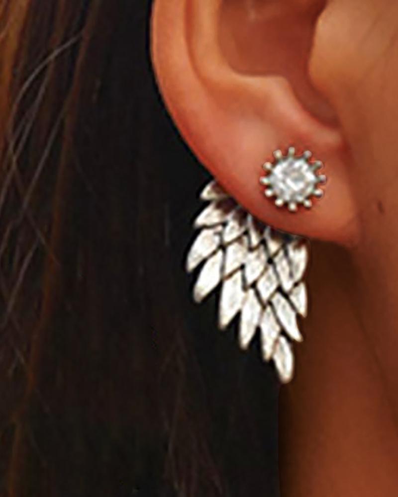 

1Pair Rhinestone Wings Pattern Earrings, Silver