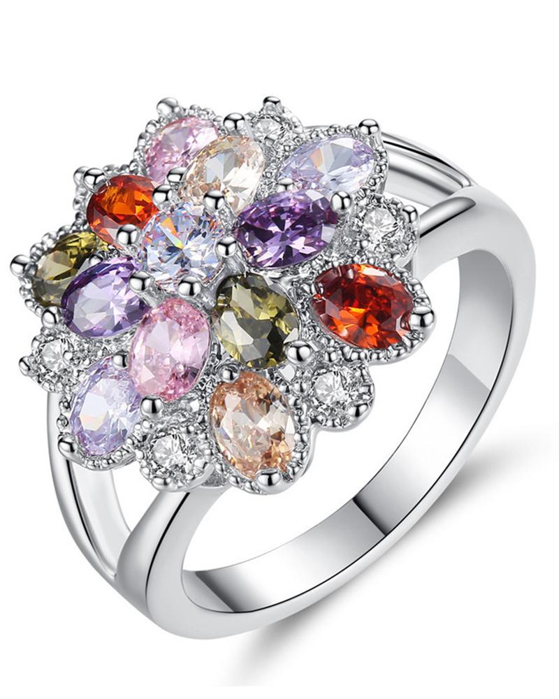

1pc Crystal Stone Floral Shaped Ring, Multicolor