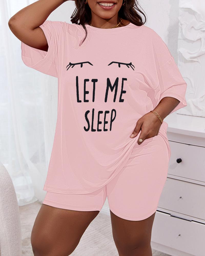 

Plus Size Let Me Sleep Figure Print Pajamas Set, Pink